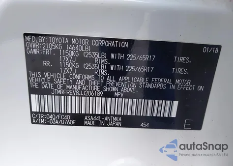 2018 Toyota Rav4 Xle z USA, uszkodzony, nr VIN JTMRFREV8JJ206189